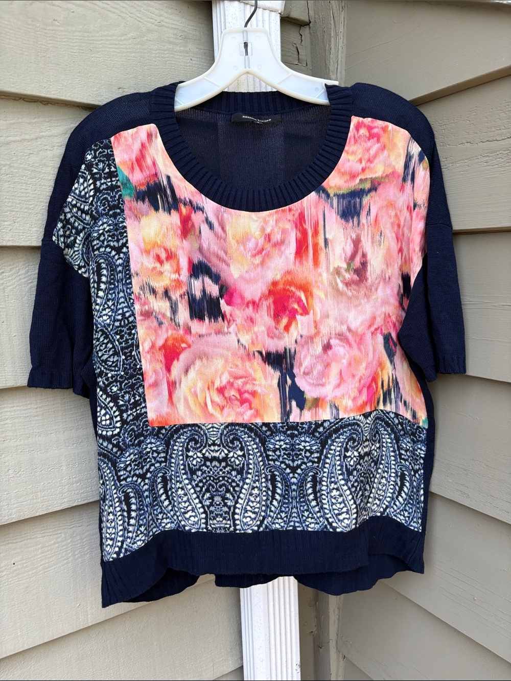Vtg Nanette Lepore Knit and Silk Top. Sz M. Oversized relaxed fit.